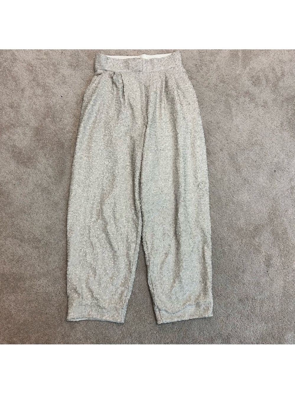H&M cream beige matte sequin sparkly pleated high waisted trouser pants Sz 6